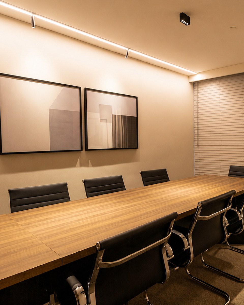 Sala de reuniões em ambiente corporativo, representando o cuidado com imóveis e espaços